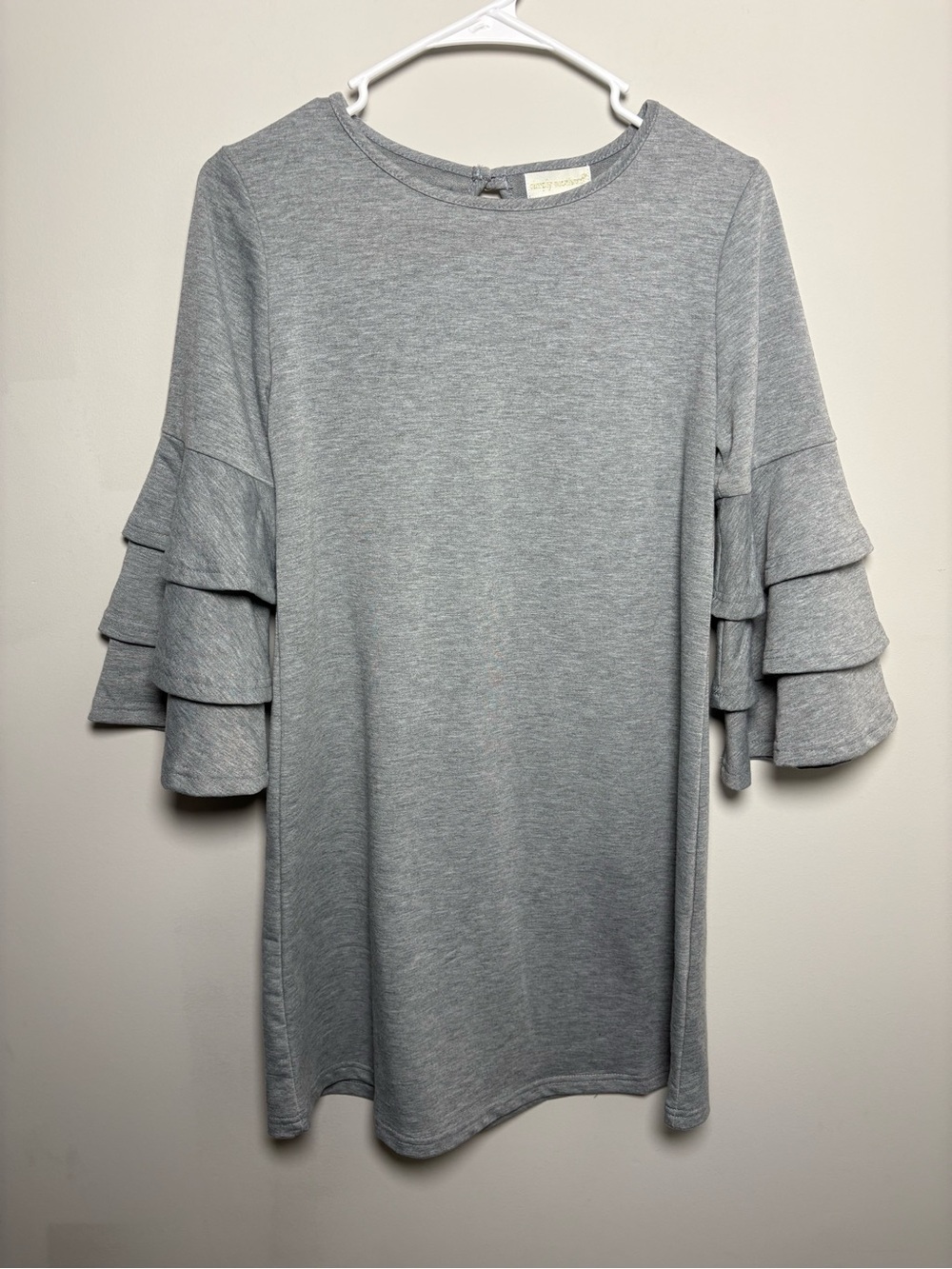 Simply Southern Light Heather Gray Tiered Ruffle Sleeve Midi Dress
